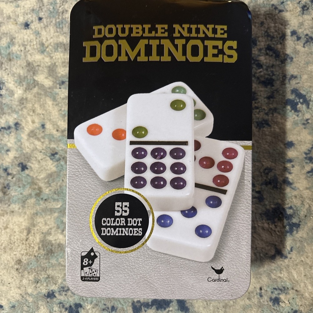 Cardinal Color Double 9 Dominoes in Metal Tin Complete Excellent Used Condition